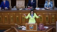 La presidenta interina de Venezuela, Delcy Rodríguez, se dirige a la Asamblea Nacional en Caracas, Venezuela, el jueves 15 de enero de 2026.