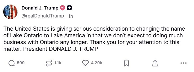A screenshot of a post on US President Donald Trump's Truth Social account, 25 August, 2026