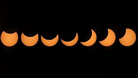 This composite image of nine separate photographs captured in the duration of the 2017 eclipse on Aug. 21, 2017. 