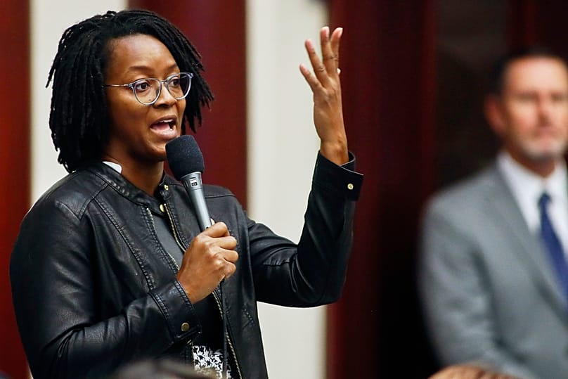 Democratic nominee for senator in Florida, Angie Nixon, speaks in the House of Representatives in Tallahassee (AP Photo/Phil Sears, File)