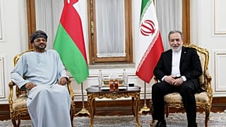 Foreign Minister Abbas Araghchi meets his Omani counterpart Sayyid Badr Albusaidi in Tehran, Iran, Tuesday, Aug. 25, 2026. 