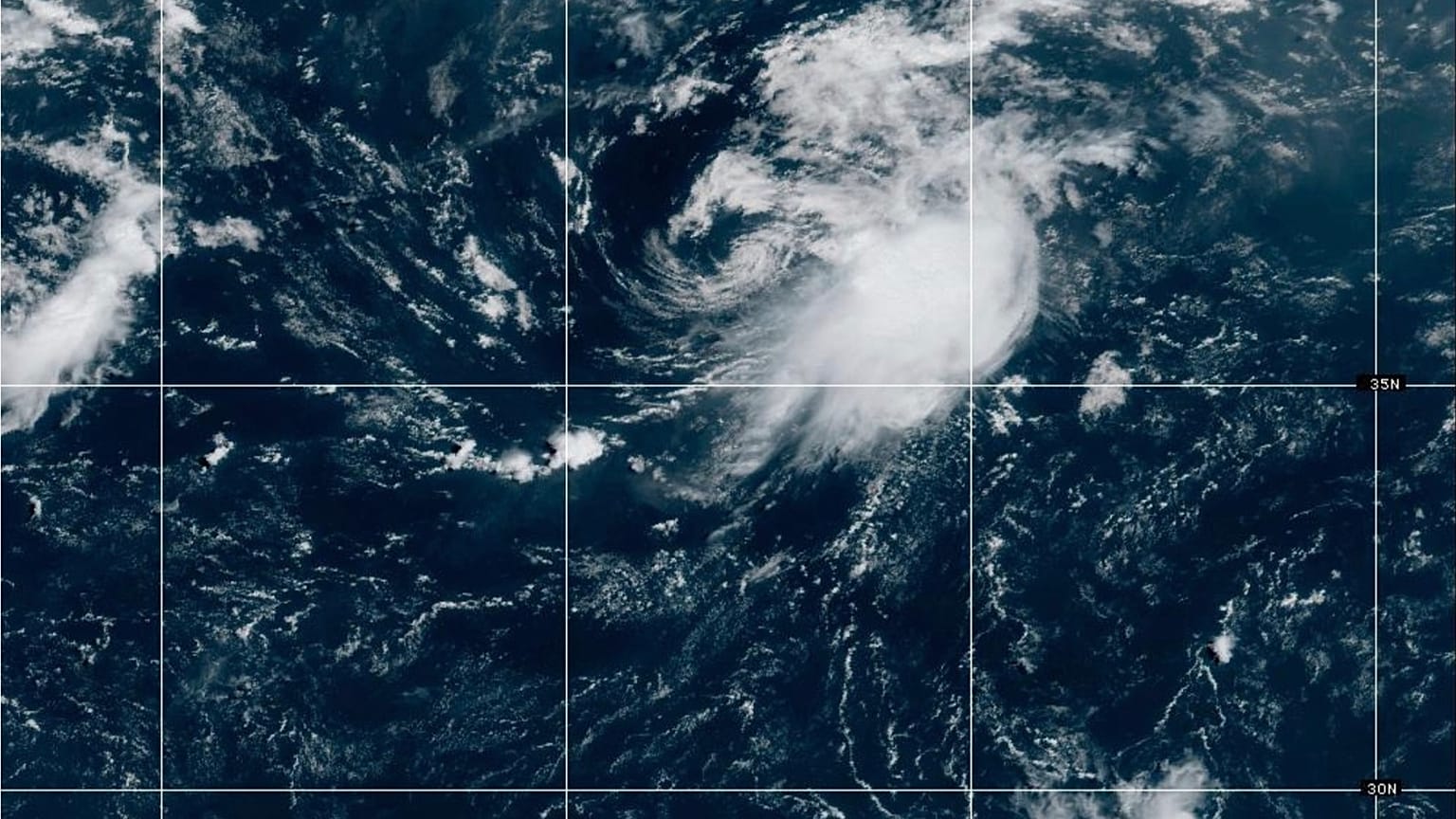 This NOAA satellite image shows Tropical Storm Cristobal in the Atlantic Ocean, 12 August, 2026