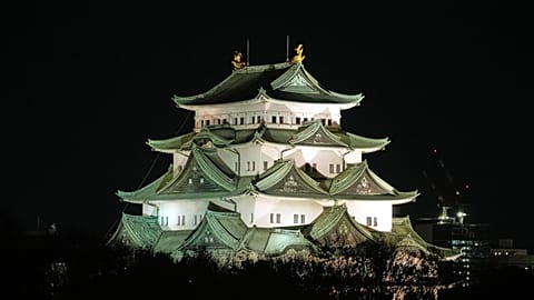 Nagoyajo, ou château de Nagoya, dans la capitale de la préfecture d'Aichi, au centre du Japon, le 5 décembre 2025.