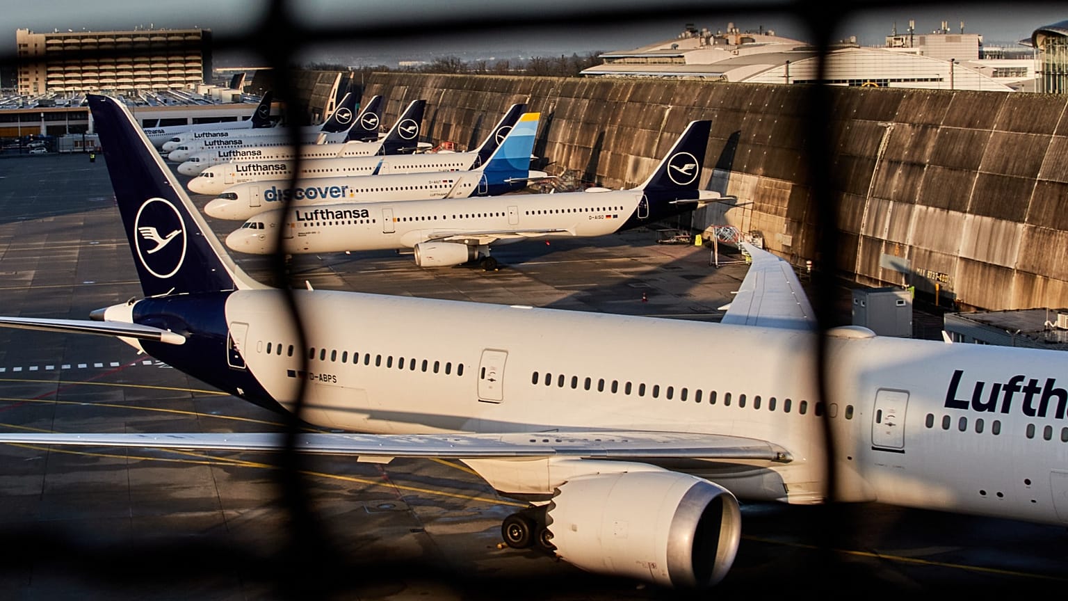 Lufthansa aircraft parked at Frankfurt Airport, 12 March, 2026
