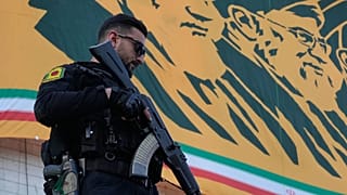 FILE: A police officer stands guard at a state-organised rally celebrating the birthday of Imam Reza and in support of the ayatollah, in Tehran, 29 April 2026