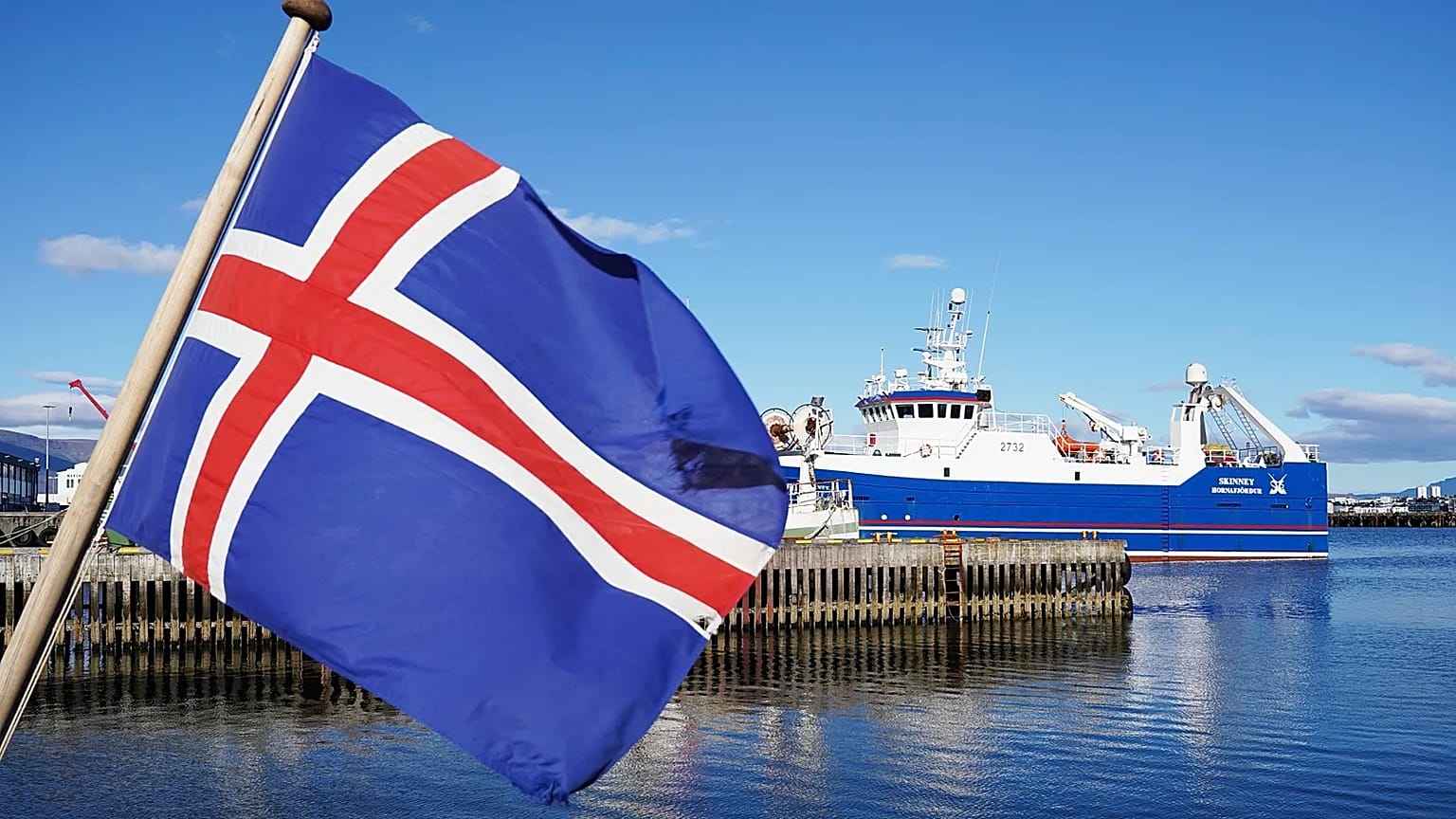 An Icelandic flag waves in the wind at Reykjavik Harbor in Reykjavik, Iceland, 9 August 2026. 