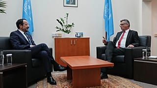 Güney Kıbrıs Cumhurbaşkanı Nikos Hristodulidis ile Kuzey Kıbrıs Türk Cumhuriyeti (KKTC) Cumhurbaşkanı Tufan Erhürman, 26 Ağustos 2026.