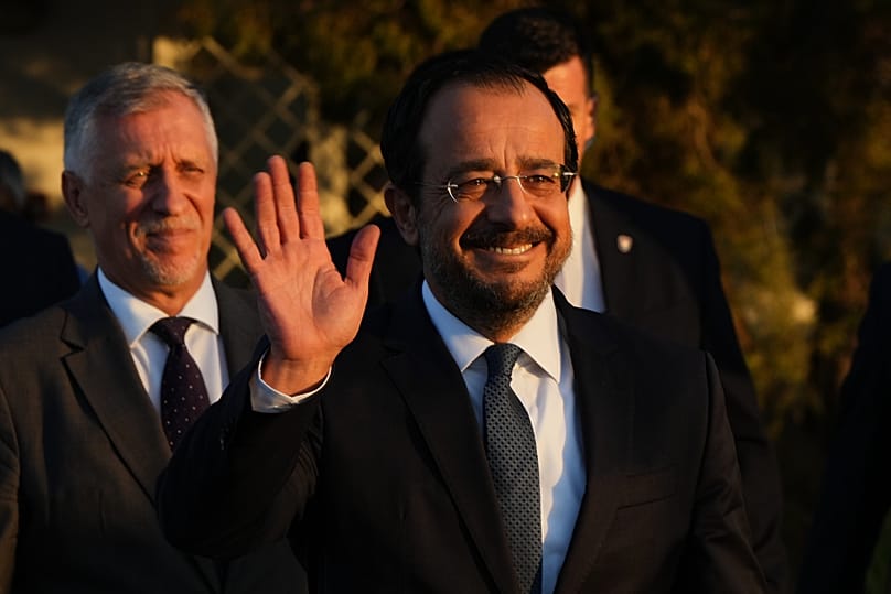 Cyprus' President Nikos Christodoulides leaves a meeting at a UN compound in the Nicosia airport area, 26 August, 2026