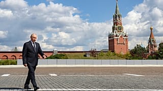 Russian President Vladimir Putin walks to attend a prayer service at the relics of the Holy Grand Prince Dmitry Donskoy, which were discovered during restoration works at the 