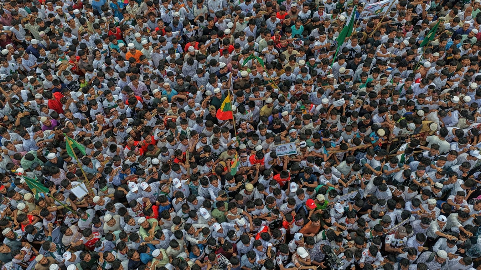 Rohingyas gather during an event at a refugee camp in Cox's Bazar, 25 August, 2026