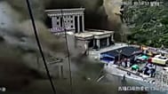 CCTV footage of floodwaters and debris sweeping through Gyirong Port
