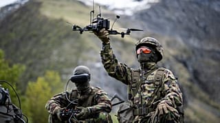 A soldier with a drone during a press event of the Swiss Army in Elm, 18 May, 2026
