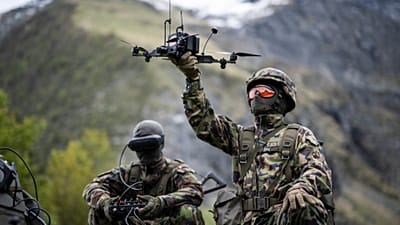 A soldier with a drone during a press event of the Swiss Army in Elm, 18 May, 2026