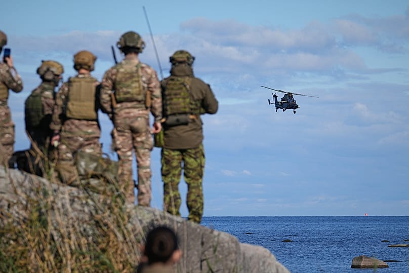 FILE:An Airbus Tiger multi-role attack helicopter flies during a multinational military Exercise Pikne ("Lightning") near Suurekivi, Estonia, Tuesday, Sept. 30, 2025. 