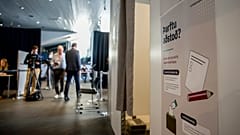 Voting assistance information is displayed beside polling booths at Reykjavik City Hall in Reykjavik, Iceland, Saturday, Aug. 29, 2026.