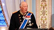 Norway's King Harald gives a speech during a gala dinner at the Palace in Oslo, 8 April, 2025