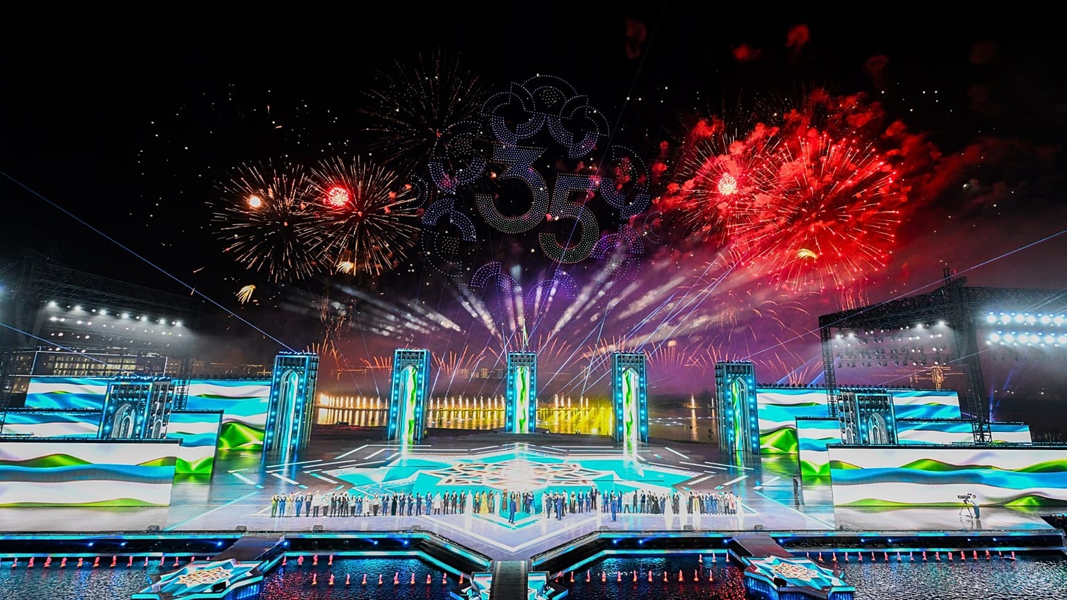 Fireworks, drones and light displays illuminate New Tashkent during celebrations marking the 35th anniversary of Uzbekistan’s independence.