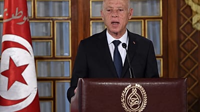 الرئيس التونسي قيس سعيد يلقي كلمة في حفل أداء الحكومة الجديدة اليمين الدستورية في قصر قرطاج خارج العاصمة تونس، الخميس 27 فبراير 2020.