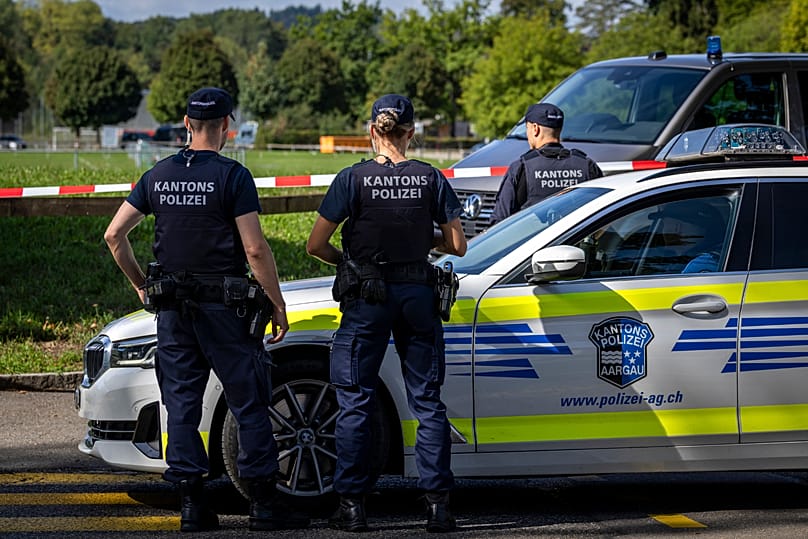 Police officers patrol near the Schachen horse racing track in Aarau, 30 August, 2026