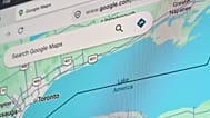 FILE - In the photo of a computer screen, a Google map showing Lake Ontario renamed as Lake America is seen Sunday, Aug. 30, 2026, in St. Louis. (AP Photo/Jeff Roberson)