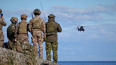 An Airbus Tiger multi-role attack helicopter flies during a multinational military Exercise Pikne ("Lightning") near Suurekivi, Estonia, Tuesday, Sept. 30, 2025