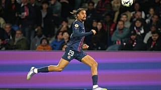 Bradley Barcola, lors du match de Ligue 1 opposant le Paris Saint-Germain à Auxerre au Parc des Princes à Paris, samedi 27 septembre 2025.