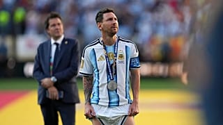 Argentina's Lionel Messi (10) reacts after the World Cup final soccer match between Spain and Argentina in East Rutherford, N.J., near New York, Sunday, July 19, 2026.