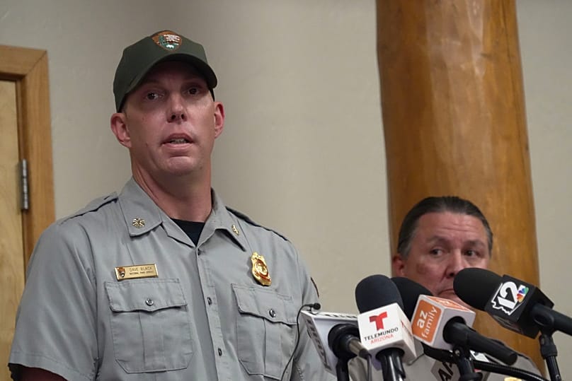 Dave Black, an incident commander at Grand Canyon National Park, provides updates on deadly flash flooding from the canyon's South Rim, 31 August, 2026