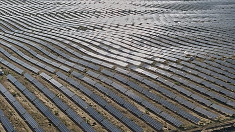 Solar panels operate at Dalad Banner Photovoltaic Top Runner Base in northern China's Inner Mongolia province, 12 June, 2026