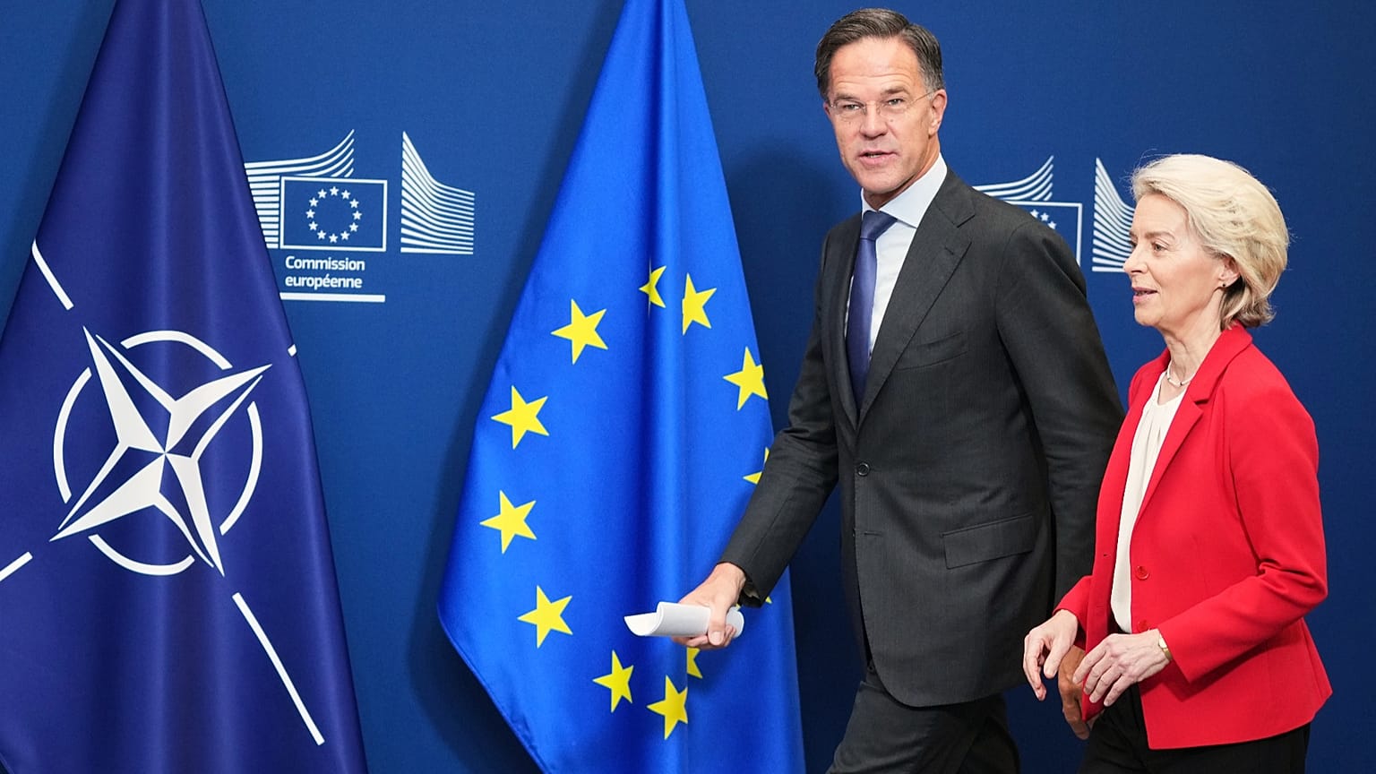 NATO Secretary-General Mark Rutte and European Commission President Ursula von der Leyen in Brussels, Belgium on 13 August 2025.