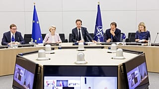 NATO Secretary-General Mark Rutte and European Commission President Ursula von der Leyen discuss Ukraine at a meeting on 13 August 2025.