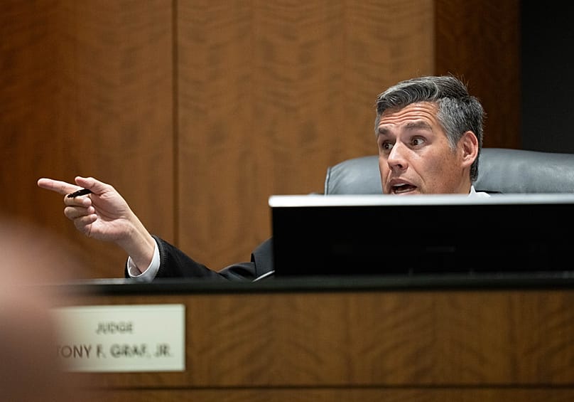 Fourth District Court Judge Tony Graf speaks during closing arguments for the preliminary hearing for Tyler Robinson, at the 4th District Court in Provo, 1 September, 2026