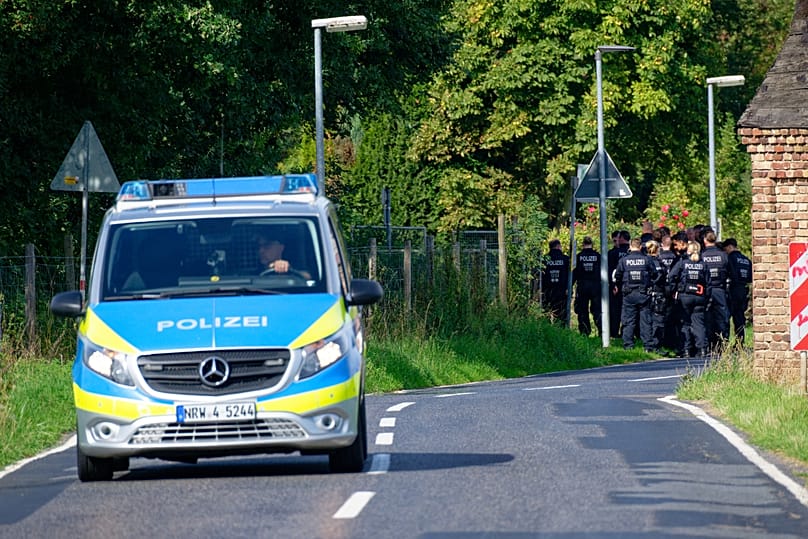 Police officers investigate the area around the Amprion substation in Bergheim, 2 September, 2026