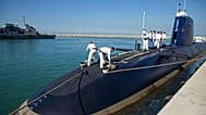 Israeli sailors stand on a German-built "Rahav" submarine 