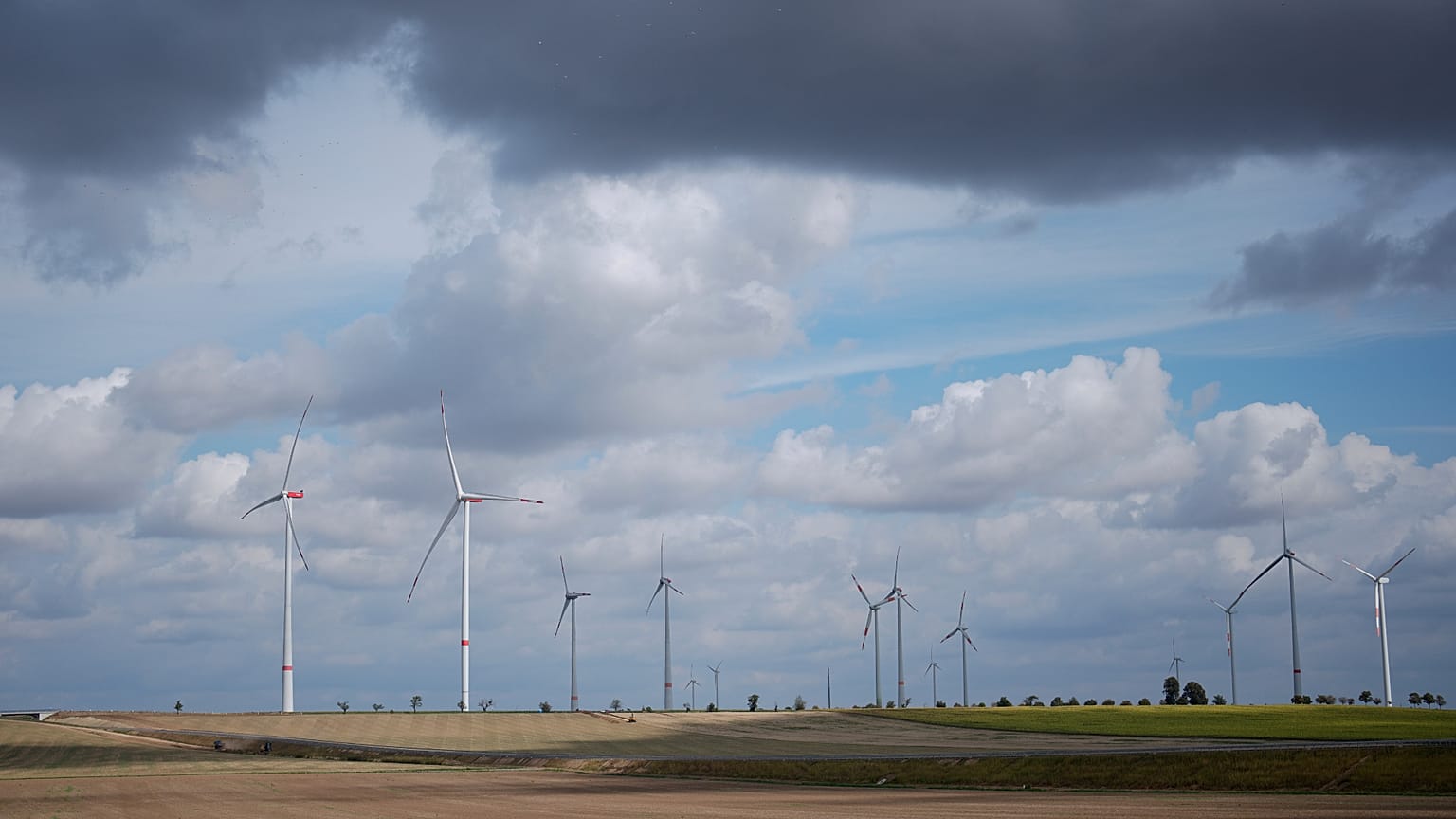 Wind turbines operate near Aschersleben, Germany, Tuesday, Sept. 1, 2026. 