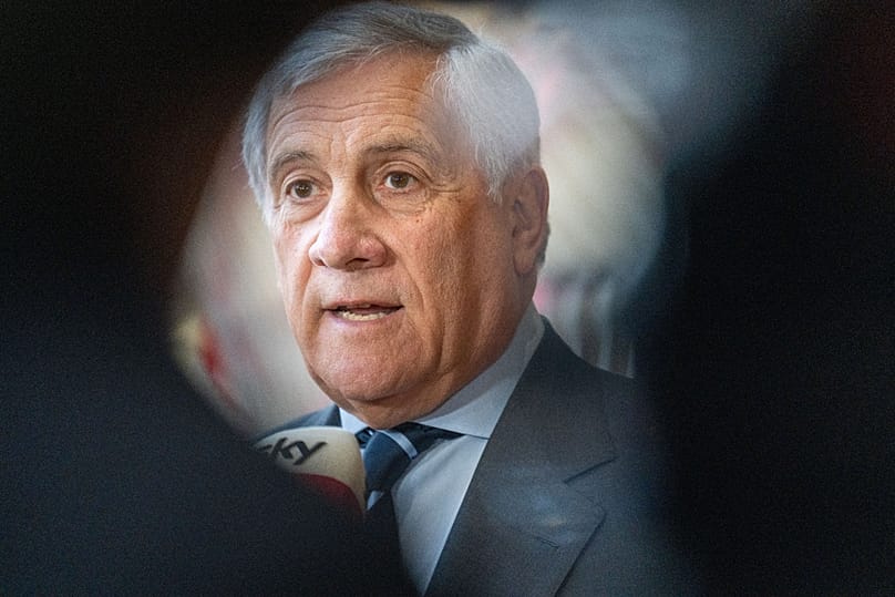 Italy's Foreign Minister Antonio Tajani speaks with the media at the European Council building in Brussels, 11 May, 2026