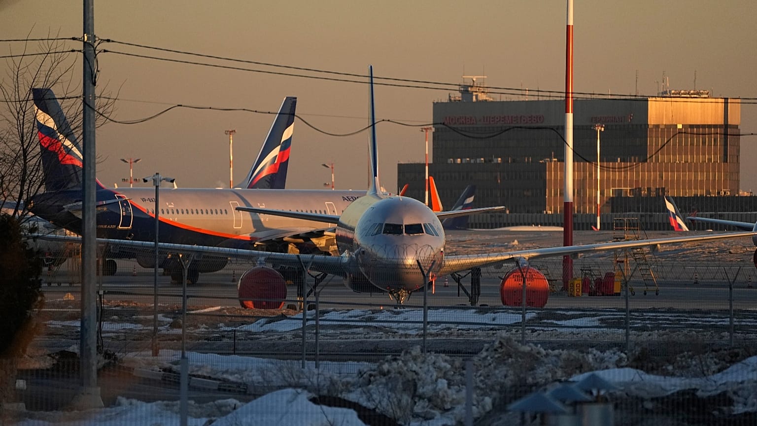 FILE - Aeroflot's passengers planes are parked at Sheremetyevo airport, outside Moscow, Russia, Tuesday, March 1, 2022