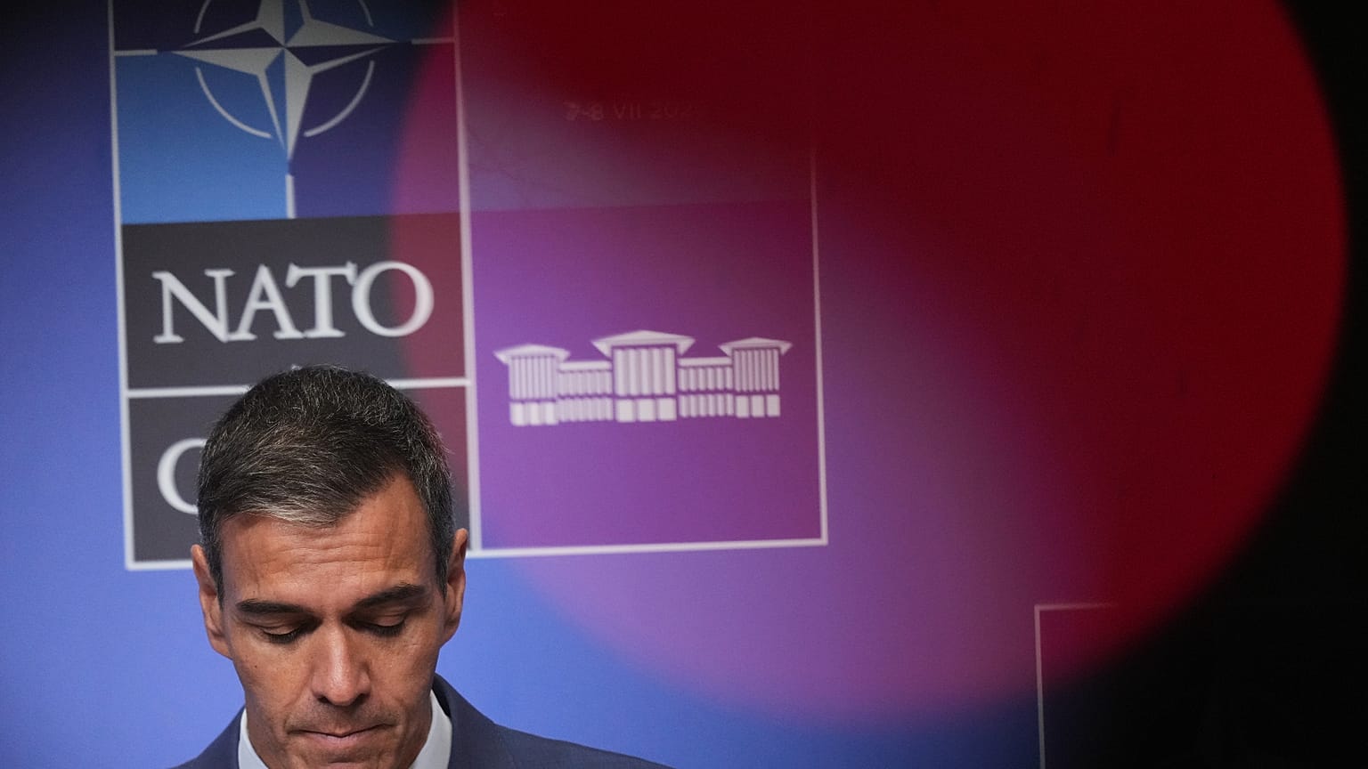 Spanish Pedro Sanchez speaks to reporters 