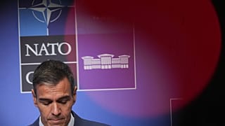 Spanish Pedro Sanchez speaks to reporters 