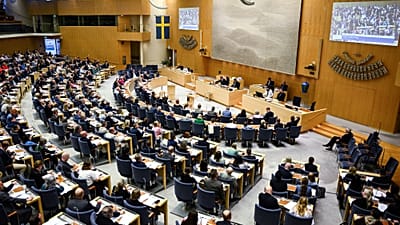 The Swedish parliament (Riksdagen) votes on new justice legislation in Stockholm, Monday, June 15, 2026