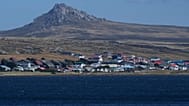 Mount Tumbledown stands tall behind Stanley on the Falkland Islands, also known as Islas Malvinas, Monday, March 16, 2026. 