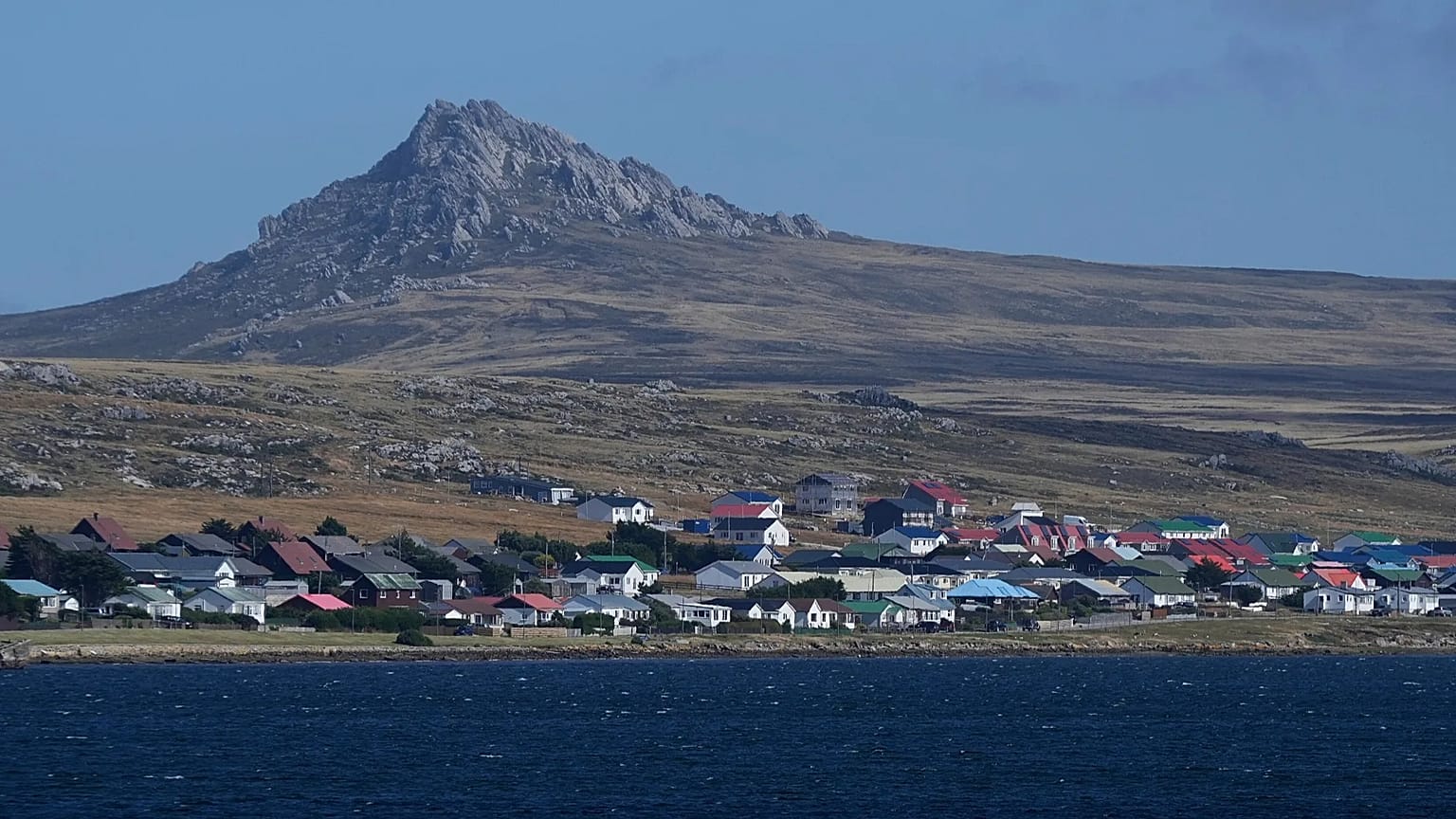 Mount Tumbledown stands tall behind Stanley on the Falkland Islands, also known as Islas Malvinas, March 16, 2026.