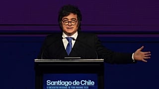 Argentina's President Javier Milei speaks at the Madrid Forum in Santiago, Chile, Thursday, Sept. 3, 2026.