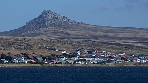 Mount Tumbledown stands tall behind Stanley on the Falkland Islands, also known as Islas Malvinas, March 16, 2026.