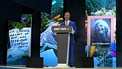 Reform Party Leader Nigel Farage speaks during the Reform party's annual conference at the National Exhibition Centre in Birmingham, 4 September, 2026