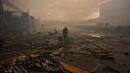 A firefighter walks among debris at a destroyed pharmaceutical warehouse following Russian drone attacks on the outskirts of Kyiv, 3 September, 2026