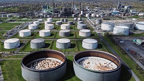 File - Empty oil tanks are seen at a big BP refinery in Gelsenkirchen, Germany, Wednesday, 1 April 2026. 