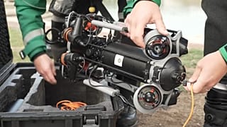 An underwater drone used by London Ambulance Service during a water rescue training exercise.