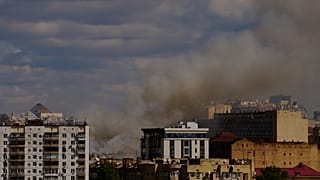 Smoke rises after a Russian drone attack in downtown Kyiv, Wednesday, Sept. 2, 2026.
