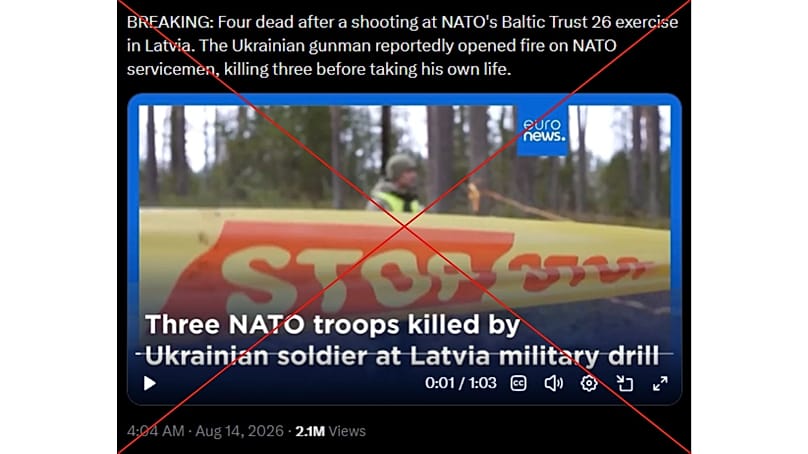 The video uses Euronews' likeness to spread disinformation.
